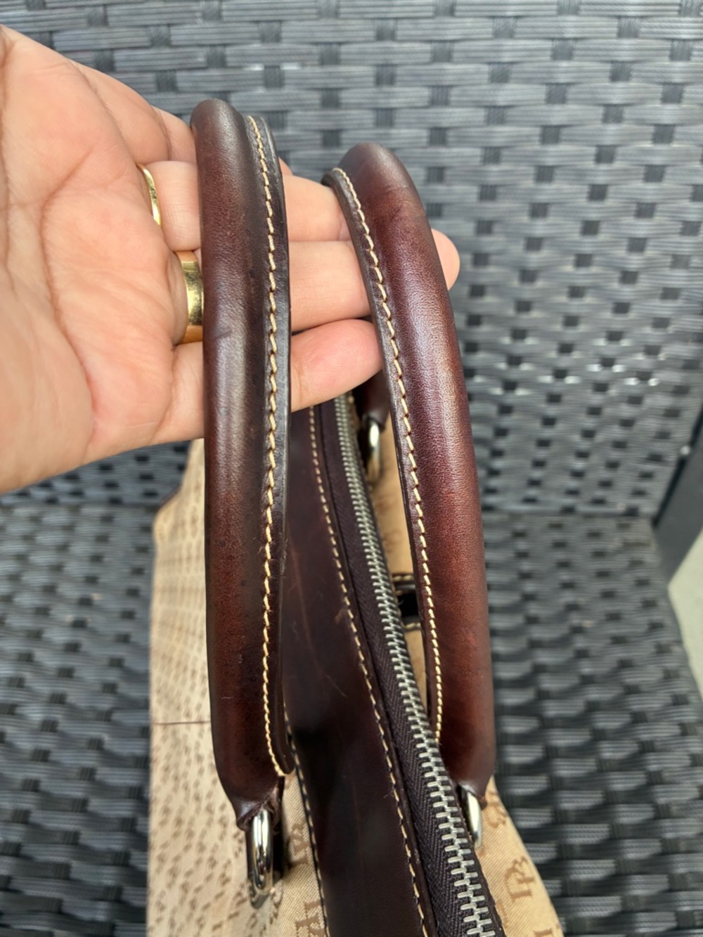 Dooney & Bourke Brown and Tan Signature Double-Pocket Satchel - Picture 9 of 16